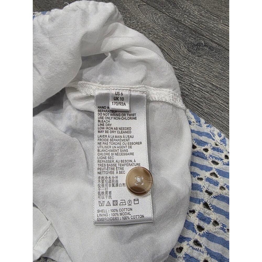 Anthropologie Blue Striped Eyelet Collared Button Midi Shirt Dress Sz 6 A008056 - Picture 6 of 12